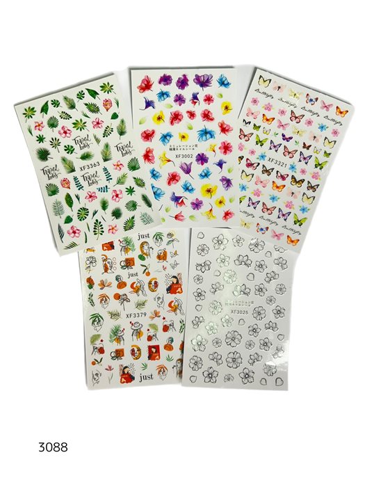 סט מדבקות לציפורניים פרחים וטבע מארז - 5 יחידות