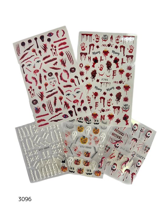 סט מדבקות לציפורניים 3D משולב HALOWEEN מארז - 5 יחידות
