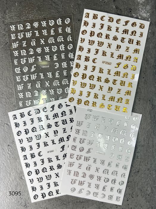 סט מדבקות לציפורניים אותיות גותיות מארז 4 יחידות