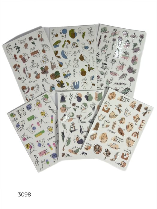 סט מדבקות לציפורניים "one-line" מארז - 6 יחידות