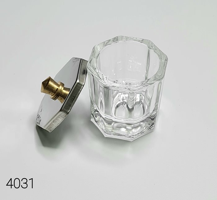 צנצנת קריסטל קטנה עם מכסה נירוסטה- לאחסון או לנוזל חיטוי