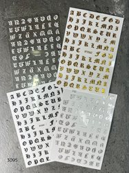 סט מדבקות לציפורניים אותיות גותיות מארז 4 יחידות